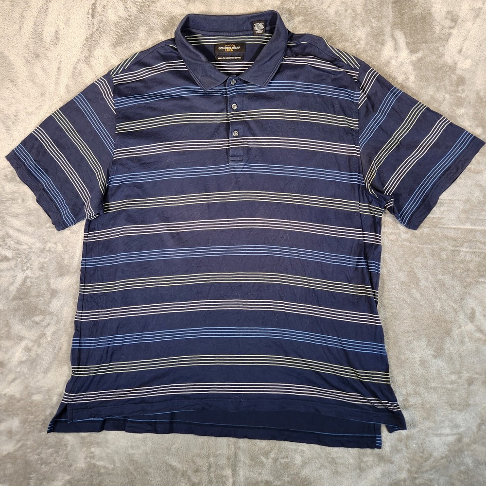 Golden Bear Polo Shirt Mens XXL Navy Blue Excellent Striped Mercerized Cotton